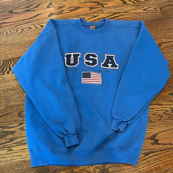 Vintage Soffee Fleece Royal Blue "USA Original" Sweatshirt ~ Women's Size XL - Picture 1 of 4